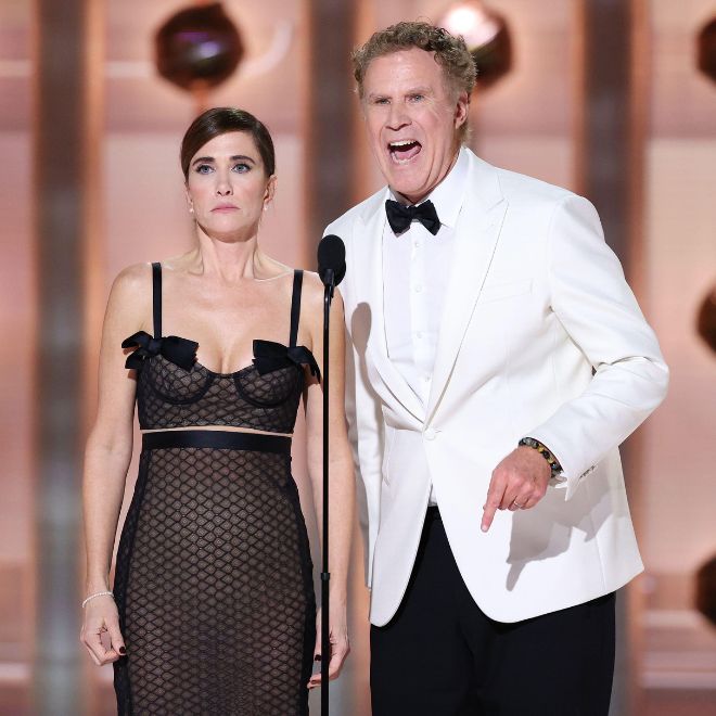 Kristen Wiig and Will Ferrell at the 81st Golden Globe Awards held at the Beverly Hilton Hotel on January 7, 2024 in Beverly Hills, California.