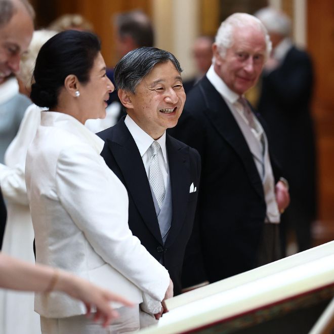 This image collection titled "State Visit by The Emperor and Empress of Japan" features a variety of photographs capturing the official and ceremonial moments of the Japanese Emperor and Empress during their state visit.